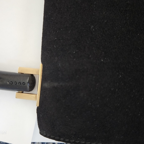 Gucci suede bag with black wood handle - Picture 4 of 10